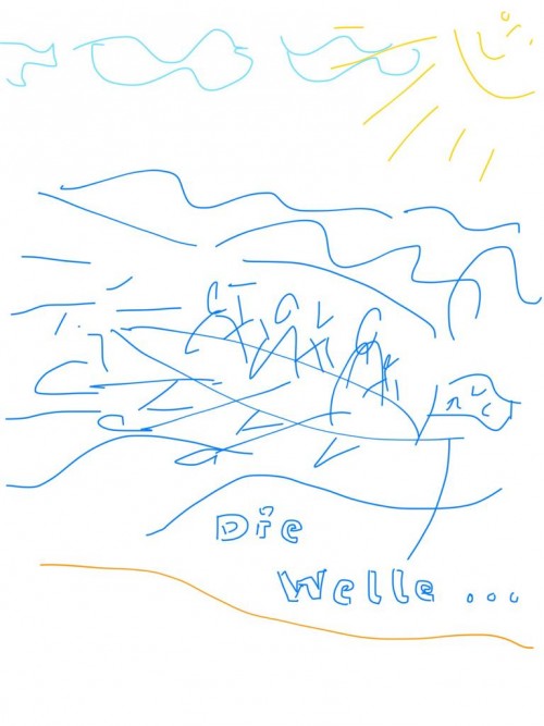 Schäumende Wellen bei den Buhnen (Zeichnung: Johannes Wohlgemuth)